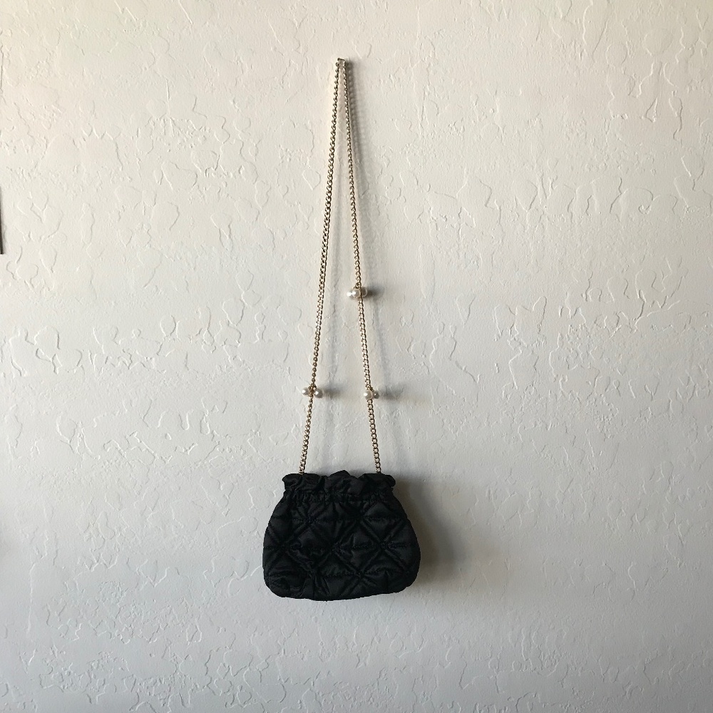 BLACK SHOULDER PURSE WITH PEARLS! NWT!